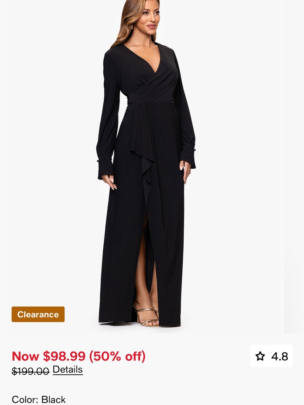 Xscape Black Long Sleeve Draped Wrap Maxi Dress - Picture 9 of 9